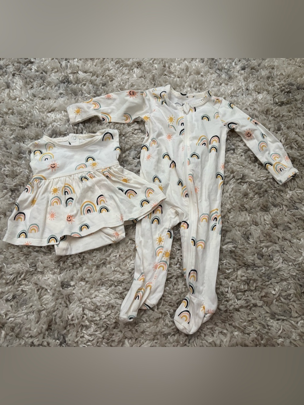 Tea Collection White Footie and Dress Onsie Set with Rainbow Print